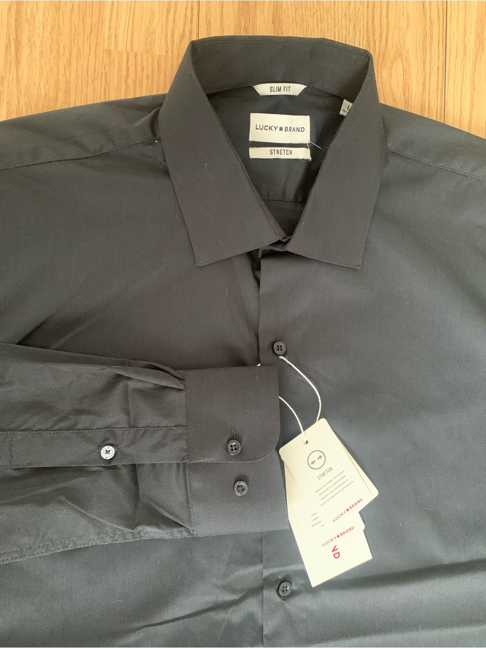 Lucky Brand Slim Fit Stretch Button Down Black Long Sleeve Men’s L 16.5 Classic